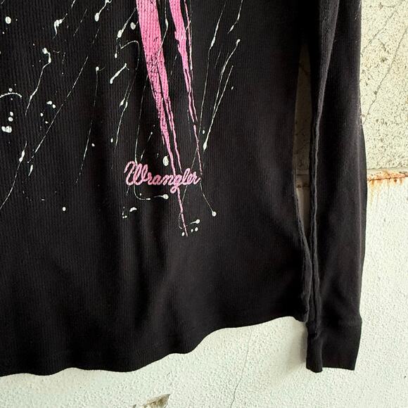 Wrangler Thermal Long Sleeve Tee Y2K Waffle Knit Tough Enough Wear Pink Women M - Picture 3 of 8